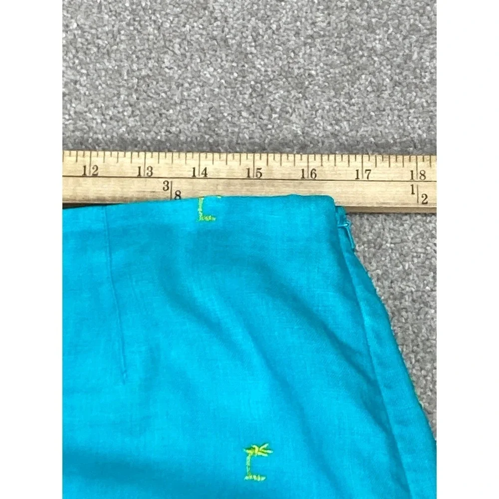 David Brooks VTG Linen Embroidered Midi Skirt Womens 14 Blue Summer Coastal Chic